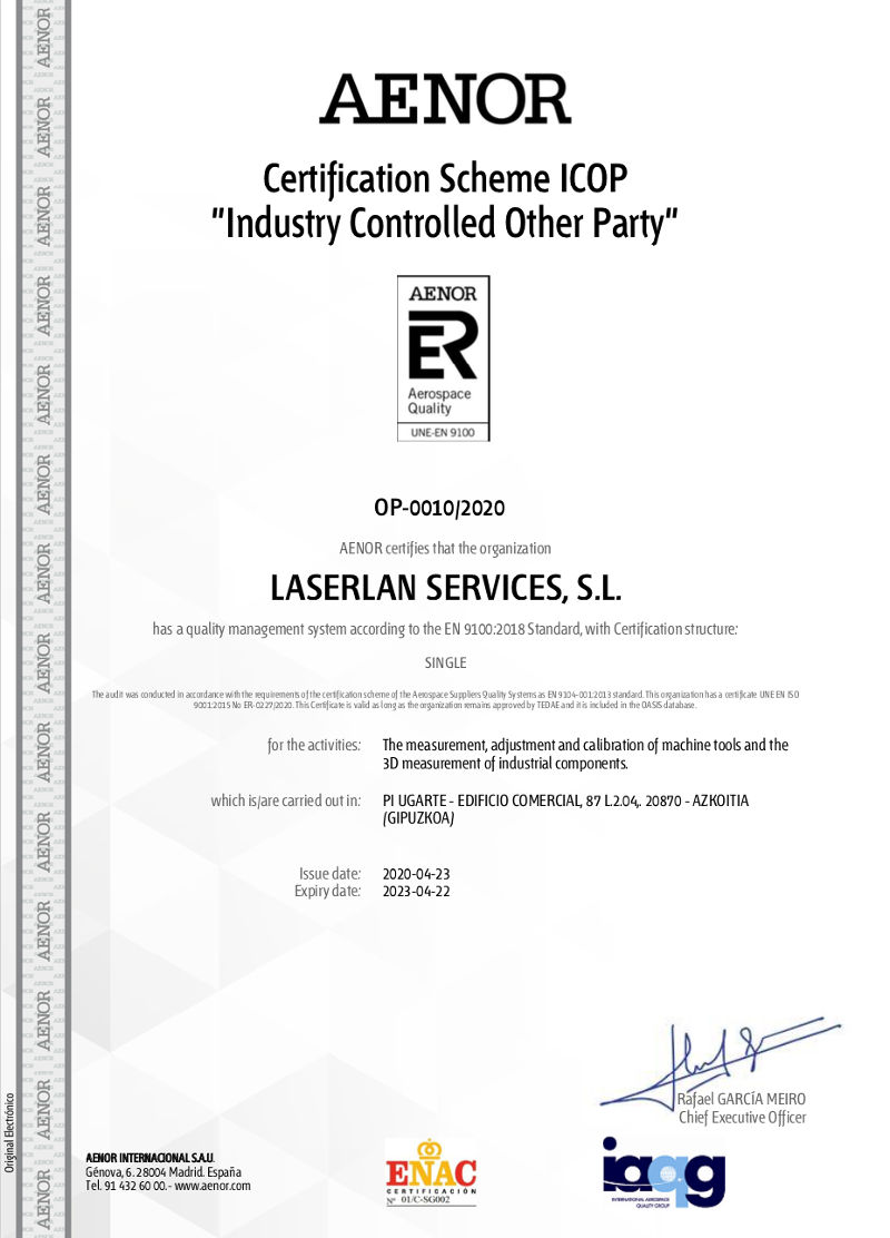 Certificado Aenor Une En 9100 English - Laserlan
