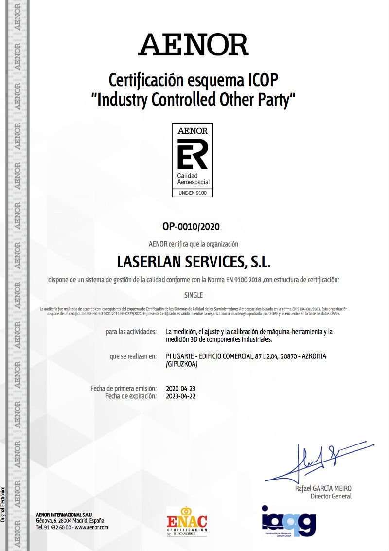 Certificado Aenor Une En 9100 - Laserlan